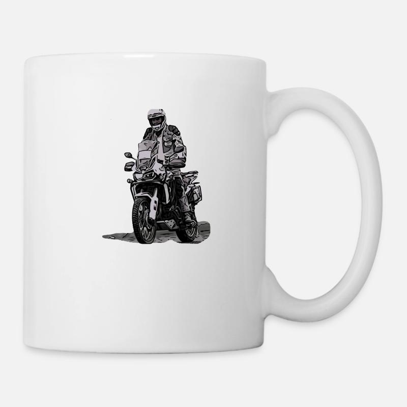 Adventure Biker - stehender Fahrer - Tasse - Weiß