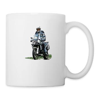 Adventure Biker - stehender Motorradfahrer - Tasse - Weiß - Rechts