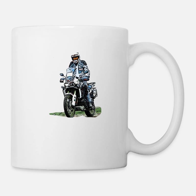 Adventure Biker - stehender Motorradfahrer - Tasse - Weiß