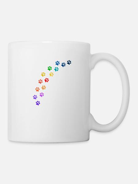 Bunte Tatzen von Hunden oder Katzen | Regenbogen - Tasse - Weiß