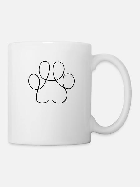Pfote Line Art - Minimalistisch - Tasse - Weiß