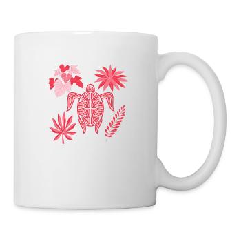 tortue rouge et fleurs - Mug blanc - blanc - Droite