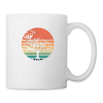 Coucher de soleil rétro avec des arbres et des oiseaux migrateurs - Mug blanc - blanc - Droite