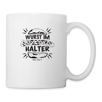 Bratwurst im Brötchen - Wurst im Halter - Tasse - Weiß - Rechts