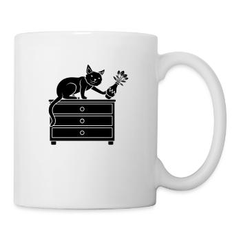 Freche Katze stößt Blumenvase - Tasse - Weiß - Rechts