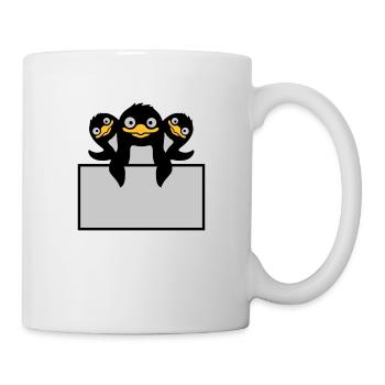 3 Pinguine hinter Schild - Tasse - Weiß - Rechts