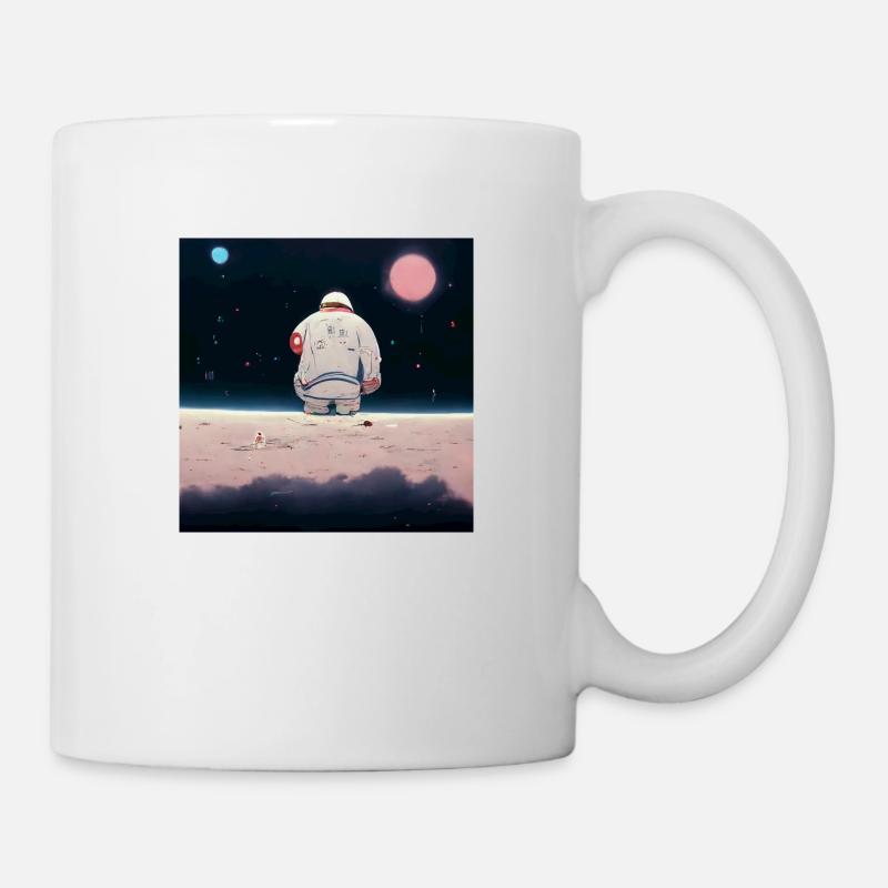 lonely astronaut in space looking at planet home - Tasse - Weiß