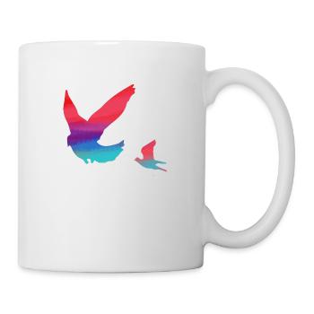 oiseaux, coloré, aquarelle, pigeons, mouches - Mug blanc - blanc - Droite