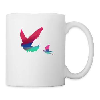 oiseaux, coloré, aquarelle, pigeons, mouches - Mug blanc - blanc - Droite