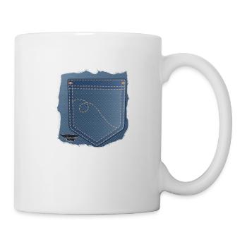 abgerissener Jeans Stoff mit Hosentasche - Tasse - Weiß - Rechts
