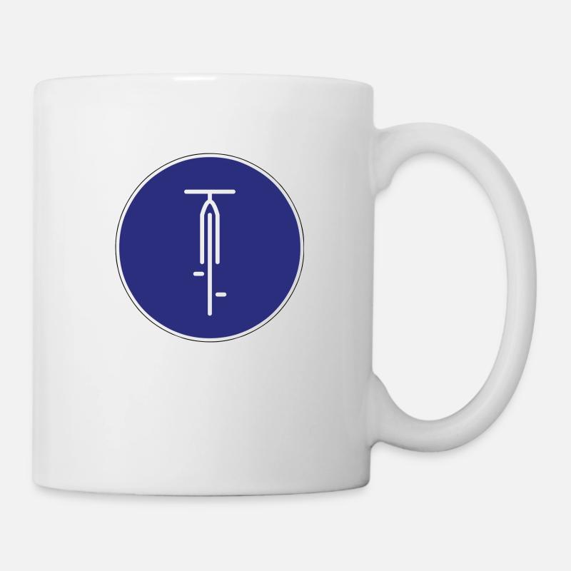 Road sign with bicycle silhouette - Mug - white