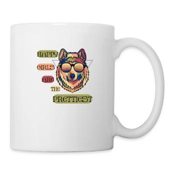 Glückliche Mädchen sind am schönsten - interessanter Spruch - Tasse - Weiß - Rechts