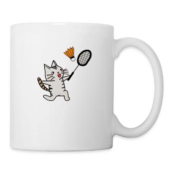 aufgeregte katze spielt badminton federball - Tasse - Weiß - Rechts
