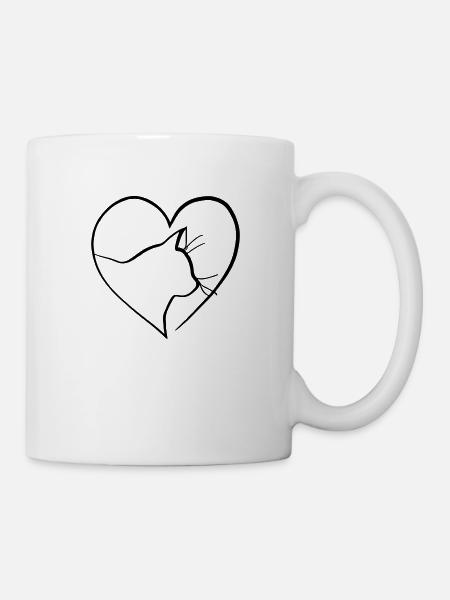 Katzen Liebe Herz Line Art Geschenkidee - Tasse - Weiß