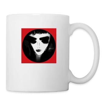 Frau in Schwarz-Weiß in Rot eingekreist - Tasse - Weiß - Rechts