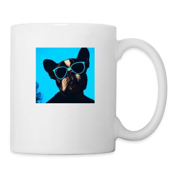 Lustiger Hund mit Sonnenbrille Blau - Tasse - Weiß - Rechts