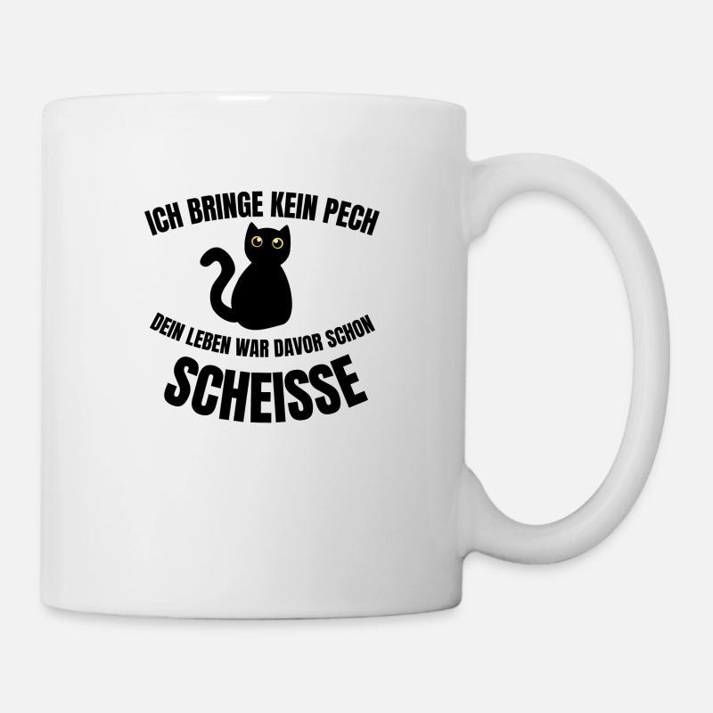 schwarze katze pech unglück - Tasse - Weiß