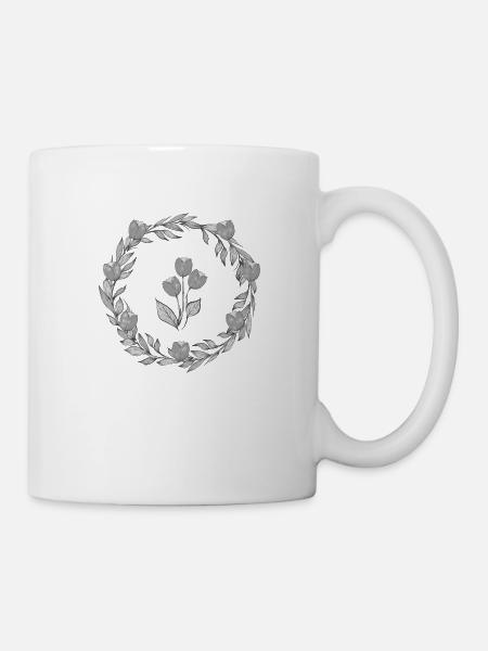 Illustration Tulip Wreath Grayscale - Mug - white