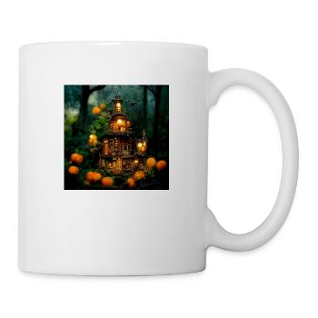 Halloween cottage in dark forest - Mug - white - Right