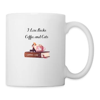 I love books, coffee and cats design - Mug - white - Right
