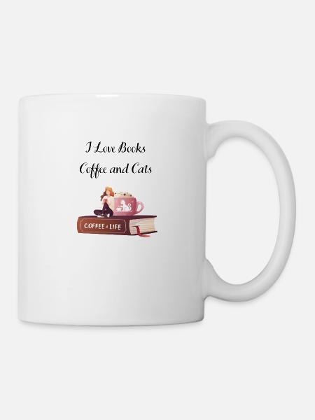 I love books, coffee and cats design - Mug - white