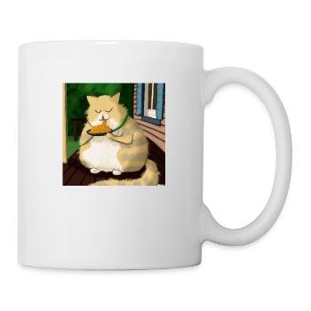 gros chat mange des lasagnes jusqu’au porche - Mug blanc - blanc - Droite