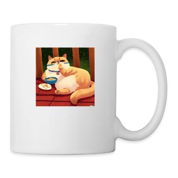 Cat paresse sur le balcon et mange confortablement - Mug blanc - blanc - Droite