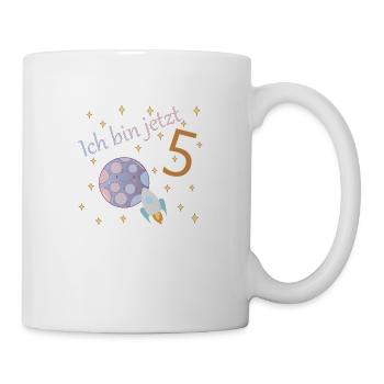 Kinder 5. Geburtstag Junge & Mädchen Mond Rakete - Tasse - Weiß - Rechts