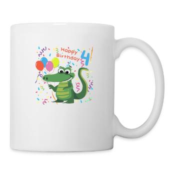 Kinder 4 Jahre Geburtstag Krokodil Happy Birthday - Tasse - Weiß - Rechts