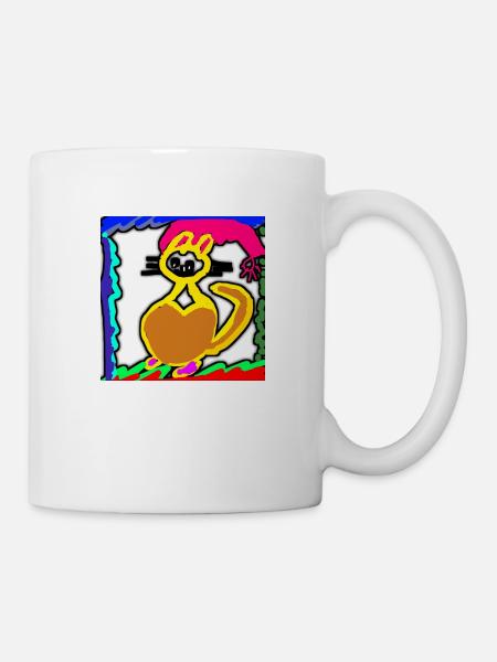 Traurige Katze zeichnen, aber er ist glücklich - Tasse - Weiß