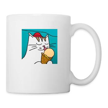 Cat with ice cream with blue background - Mug - white - Right