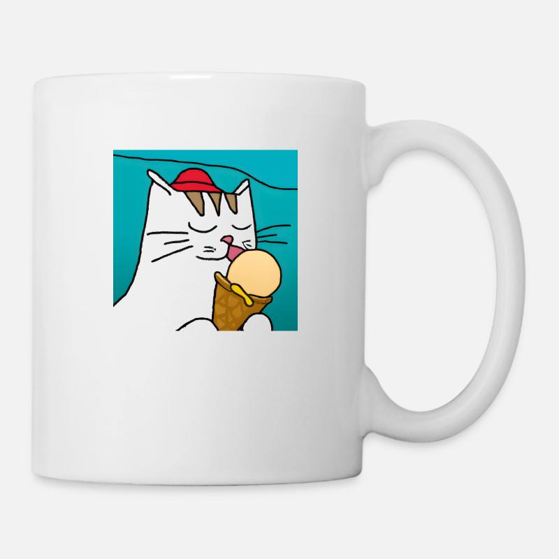 Katze mit Eis mit blauem Hintergrund - Tasse - Weiß