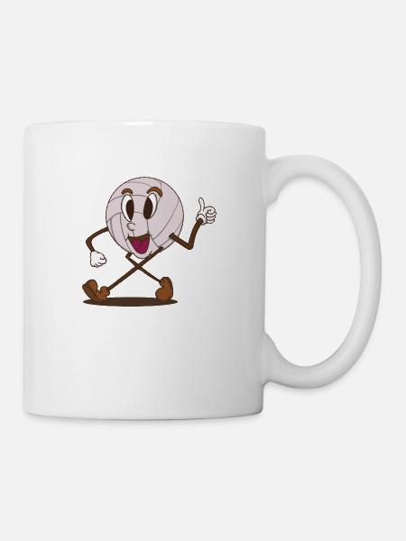 funky volley ball cute cartoon character walking - Mug - white