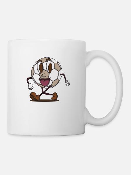 funky Fußball Fußball Cartoon Gesicht Gehen - Tasse - Weiß