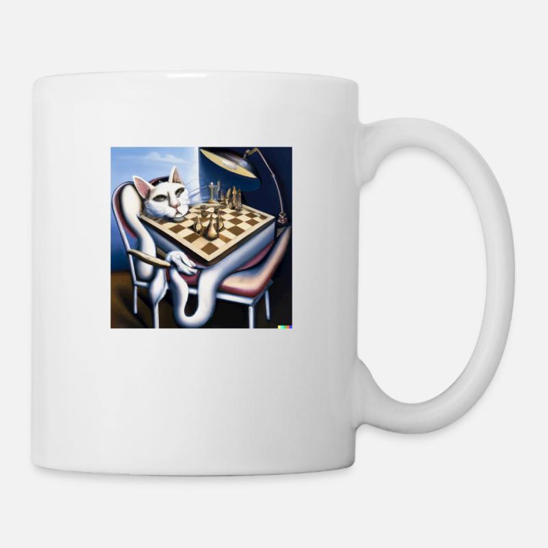 Salvador Dalí, cat plays chess - Mug - white