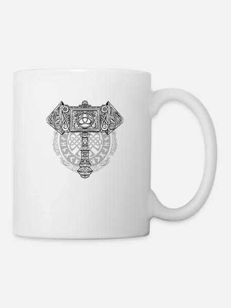 Wikinger Symbol Nordisch Thor Raben Hammer Mjölnir - Tasse - Weiß