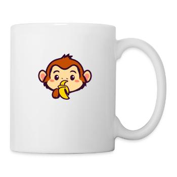 Singe kawaii mange une banane - Mug blanc - blanc - Droite