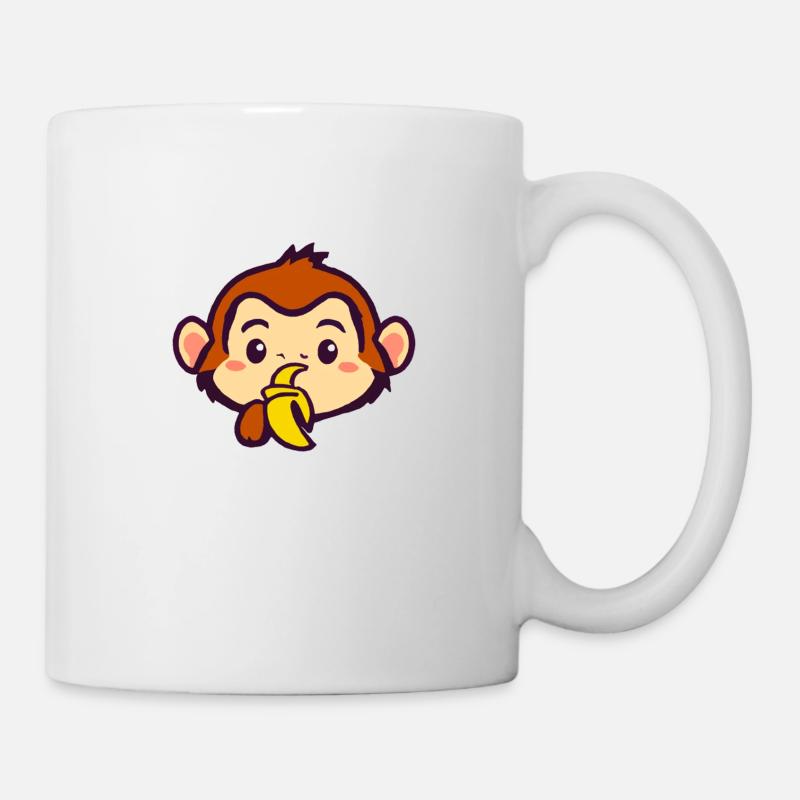 Kawaii Affe isst eine Banane - Tasse - Weiß