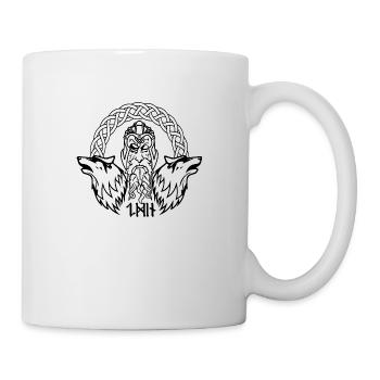 Le dieu viking Odin avec des corbeaux et une hache du nord celtique - Mug blanc - blanc - Droite