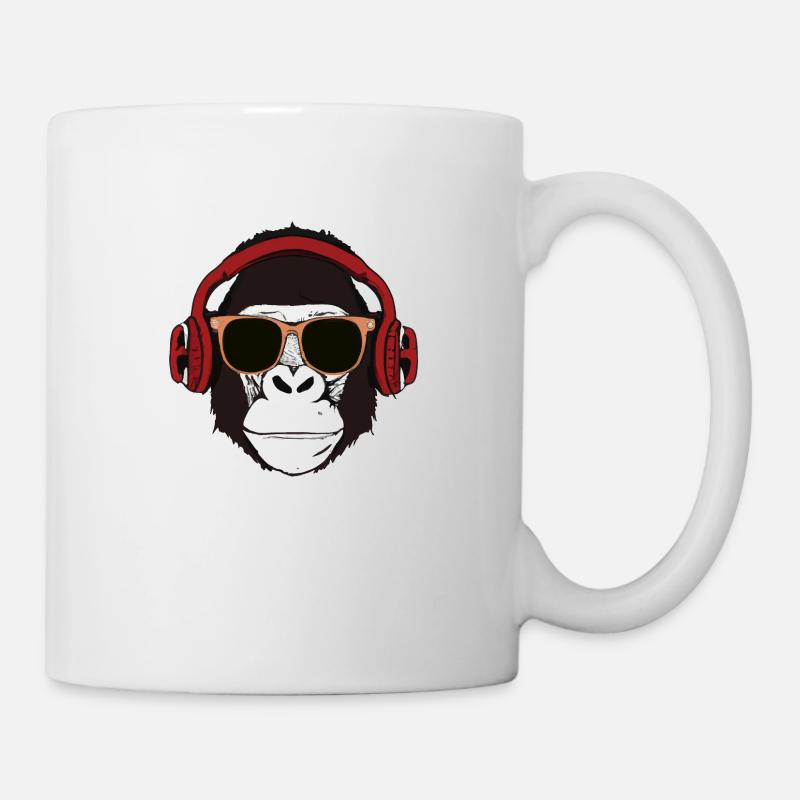 Affe mit Kopfhörer und Sonnenbrille Musik Monkey - Tasse - Weiß