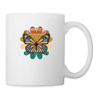 Schmetterling Blume blumig Sprüche Spruch Blumen - Tasse - Weiß - Rechts