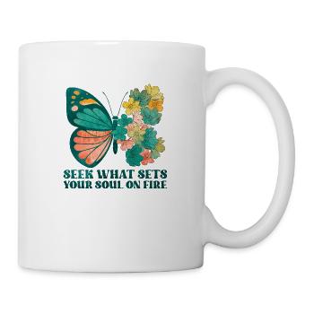 Schmetterling Blume blumig Sprüche Spruch Blumen - Tasse - Weiß - Rechts