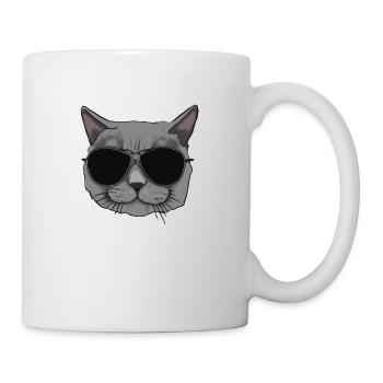 Grey British cat with sunglasses - Mug - white - Right