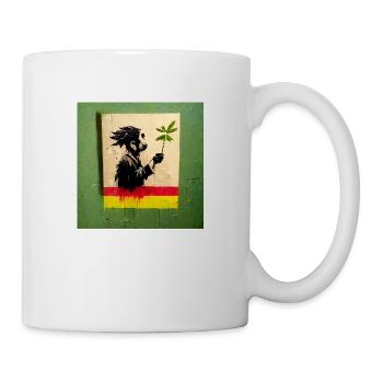 Rastafari smoking weed banksy style - Mug - white - Right