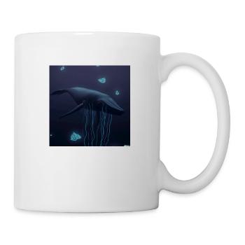 baleine bleue dans un océan sombre avec des méduses - Mug blanc - blanc - Droite