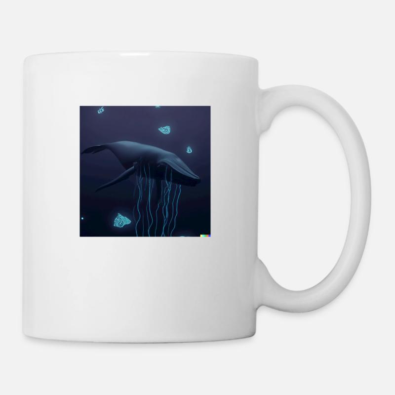 blue whale in a dark ocean with jellyfish - Mug - white