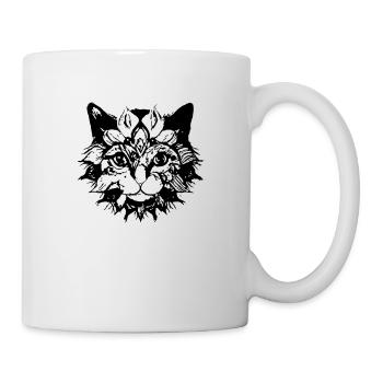 Katze Mandala Illustration Geschenkidee - Tasse - Weiß - Rechts