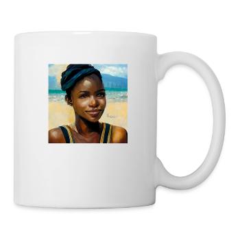 Schöne Karibische Frau Am Strandgemälde - Tasse - Weiß - Rechts