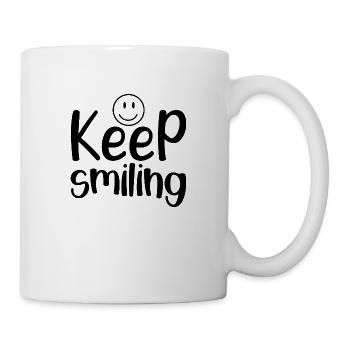 Lächeln Sie weiter - positives Zitat - Tasse - Weiß - Rechts