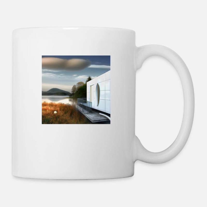 Maison moderne avec lac en arrière-plan - Mug blanc - blanc